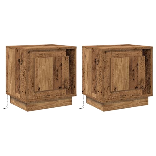 Homgoday Nachttische mit LED-Lichtern 2 Stück Altholz 44x34,5x45 cm Nachttisch Model869575