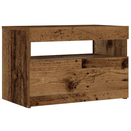 kangqiling Nachttisch mit LED antikes Holz 60 x 35 x 40 cm aus mehrschichtigem Holz, Braun, 3329175
