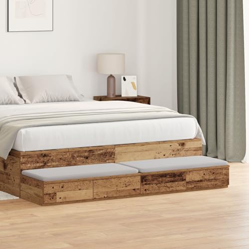 Rustikaler Nachttisch aus Massivholz, Vintage-Finish, rechteckiger Tisch für Schlafzimmer, 160 x 36,5 x 16,5 cm, Braun, nur für den Innenbereich