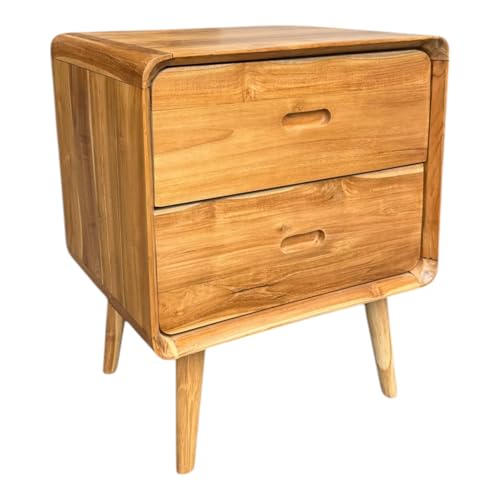 FaHome Holz Nachttisch – Beistelltisch Nachtschrank – Mit Zwei Schubladen – Aus Teak Massivholz – 50x40x60 cm