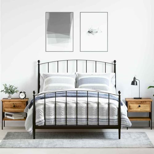 QUAHEAS Nachttisch 2er Set Altholz Optik, 40x42x45 cm, Schichtholz & Metall, mit Schublade & Regal, für Schlafzimmer, Wohnzimmer