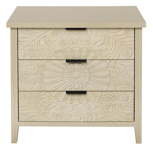 NIKSHI Nachttisch, Nachtschrank Holz 3 Schubladen, Landhausstil Nachtkommode, Telefontisch Nachtschrank für Boxspringbett Sofatisch Beistelltisch für Schlafzimmer, Wohnzimmer,A