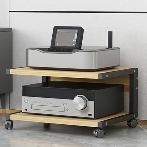 HiFi-Lautsprecherständer , mobiler Druckertisch, 2 Ebenen, TV-Konsole, rollbarer Beistelltisch, Holz, Plattenspieler-Regal, Zuhause, Büro, Schule, Möbel (schwarz, 50 x 40 x 30 cm)