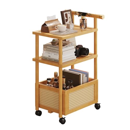 Beistelltisch aus Bambus mit Stauraum – Moderner, schmaler Beistelltisch für Wohnzimmer und Schlafzimmer, mit leisen Rollen, vielseitig einsetzbar für Couch und Nachttisch