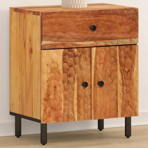 LVHUIDEH Nachttisch mit 1 Schublade und 2 Türen, Beistelltisch, kompakte Nachtschrank, Telefontisch, Nachtkonsole für Schlafzimmer Wohnzimmer, 50 x 33 x 60 cm, Massivholz Akazie + Eisen