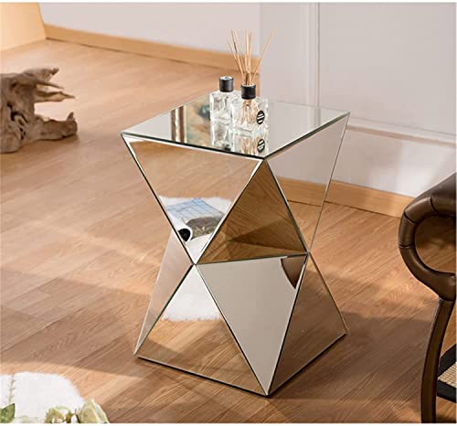 GXXINGIN Kleiner Beistelltisch, Sofa-Beistelltisch, Couchtisch aus Glas, Nachttisch mit Spiegel, Snacktisch, kreativer Ecktisch im Wohnzimmer, Schlafzimmer, Büro (Größe: 32 x 32 x 52 cm, Farbe: Silbe