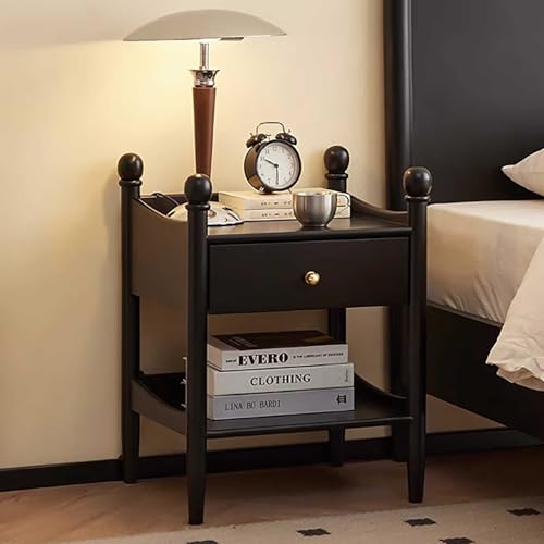 Vintage Nachttisch Schwarz/Weiß Nachtschrank Nachtkommode mit Speicher Schublade Beistelltisch Holz Nachttisch Holz Beistelltisch Telefontisch for Schlafzimmer, Wohnzimmer(Black)