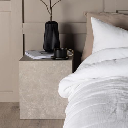 BOURGH Nachttisch York 40x40x45cm in Beige Marmor Optik - Beistelltisch für Schlafzimmer