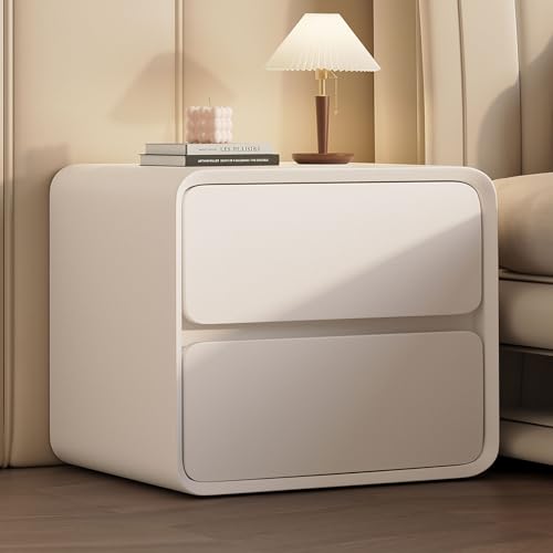 GUQASDV Nachttisch Aus Massivholz, Leder Mit 2 Schubladen, Beistelltisch, Nachttisch Mit Stauraum, Keine Montage Erforderlich, for Wohnzimmer, Schlafzimmer, Endseite(Wit,40cm/15.7in)