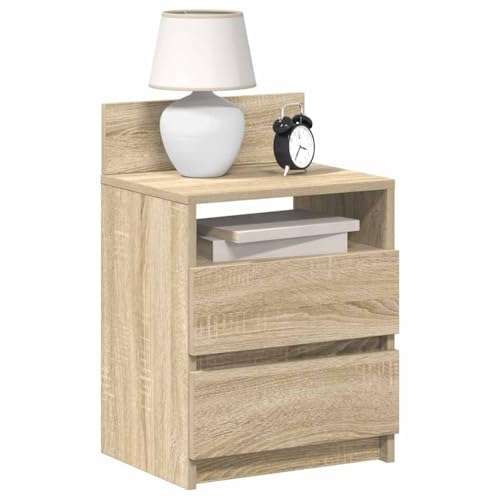 Fasba Nachttisch mit 2 Schubladen Sonoma-Eiche 40x33x60 cm, Beistelltisch mit viel Stauraum, Nachtschrank, Nachtkommode, Nachtkonsole