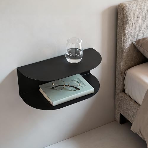 MILUKA Schwebender Nachttisch Hängend 2er Set aus Schwarz Metall 40x20 cm| Nachttisch Schmal mit 2 Ebenen | Schmaler Konsolentisch & Wandregal Modern
