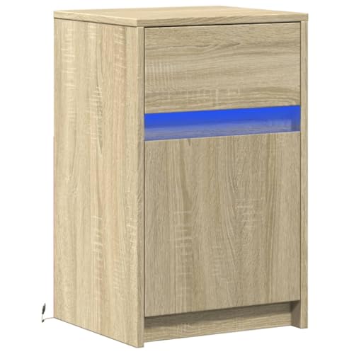 vidaXL Nachttisch, Nachtschrank mit LED-Leuchten Schublade, Nachtkonsole für Schlafzimmer, Nachtkommode, Modern, Sonoma-Eiche Holzwerkstoff