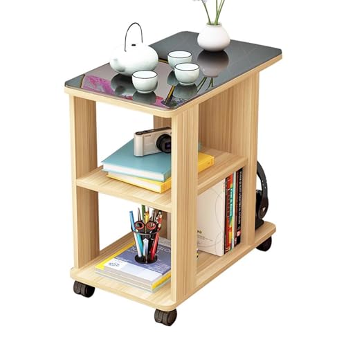 Beweglicher Kleiner Couchtisch, Teetisch Aus Gehärtetem Glas, Nachttisch-Aufbewahrungss chrank, Mehrschichtige Aufbewahrung, Flexibel und Bequem zu Verwenden, Geeignet for Schlafzimmer, Sofaseite(Yello