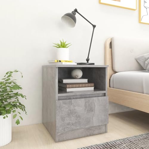 Homgoday Nachttisch, Grau, Beton, 40 x 40 x 50 cm aus mehrschichtigem Holz, Sideboard, Schrank, Bodenschrank, Büromöbel, Nachttisch für Schlafzimmer
