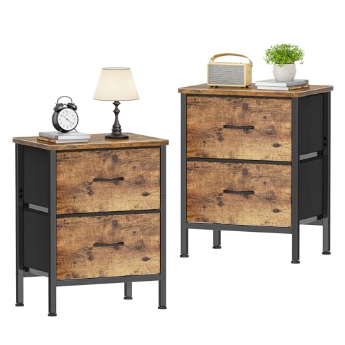 HOMIDEC 2er Set, Metallrahmen 2 großen Stoffschubladen für,, 42 x 30 x 55 cm, Vintage Braun