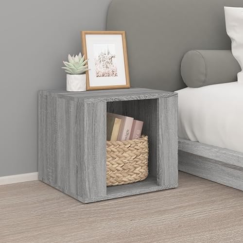 Mokuyary Nachttisch Grau Sonoma 41x40x36 cm Holzwerkstoff Beistelltisch, Nachtschrank Schlafzimmer, modern für Wohnzimmer Schlafzimmer Arbeitszimmer Gästezimmer