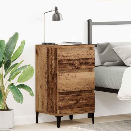 Ziaphsol Nachttisch Altholz 40x35x70 cm, rustikaler Beistelltisch für Schlafzimmer, Massivholz Side Table mit 4 Schubladen, Vintage Night Stand