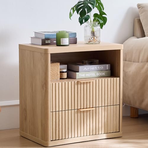 LELELINKY Nachttische Original Holz Zwei Schubladen Bettschrank, Seitentisch, Telefontisch, geeignet für Wohnzimmer, Schlafzimmer, Büro
