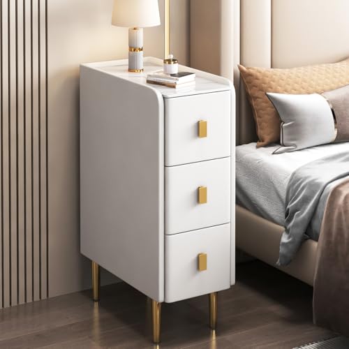 Schmaler Nachttisch für kleine Räume, schmaler Nachttisch mit PU-Leder und Metallbeinen, moderner Beistelltisch mit 2 Schubladen, Aufbewahrungsschrank für Schlafzimmer, Wohnzimmer (25 x 40 x 62 cm