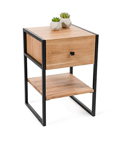 M2 Kollektion Bolzano 1 – Beistelltisch aus massiver Wildeiche & Metall, 40x60x40 cm/Mit Schublade & Ablage/Industrial-Design/ Robust, pflegeleicht & vielseitig einsetzbar M2 Kollektion Bolzano 1 – Beistelltisch aus massiver Wildeiche & Metall, 40x60x40 cm/Mit Schublade & Ablage/Industrial-Design/ Robust, pflegeleicht & vielseitig einsetzbar