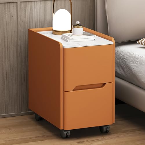 Luxuriöser Nachttisch mit 2 Schubladen, Kunstleder-Polsterung, Marmorplatte, rollbarer Aufbewahrungsschrank für Schlafzimmer, eleganter Beistelltisch, platzsparender Nachttisch (25 x 40 x 50 cm)