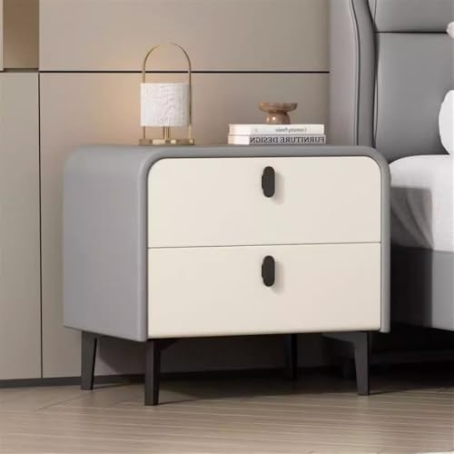 Moderner Nachttisch mit Schublade aus Massivholz, Nachttisch mit Außenseite aus Mikrofaser und Metallbeinen, Nachttisch für Schlafzimmer, Beistelltisch mit Stauraum (Silber, 50 cm)