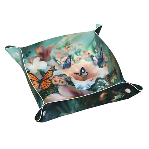 Nachttisch-Organizer, Blumenstrauß, Blumen mit Schmetterlingen, Schreibtisch-Aufbewahrung splatte, Auffangbehälter für Kleingeld, Schmuck, Schlüssel, Telefon, Uhren, Würfel