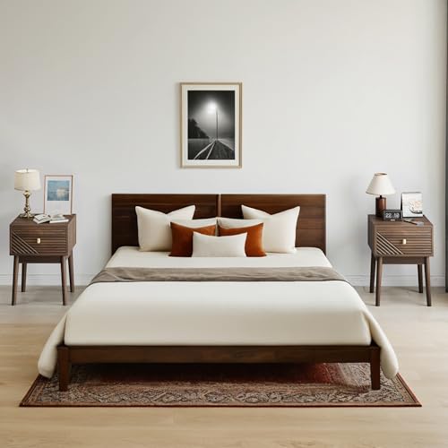 TIZZ Nachtisch Nussbaum 40x40x55 cm Mid-Century Modern, Schlafzimmer Nachttisch, Nachttisch mit Metallgriffen, 2 Stück