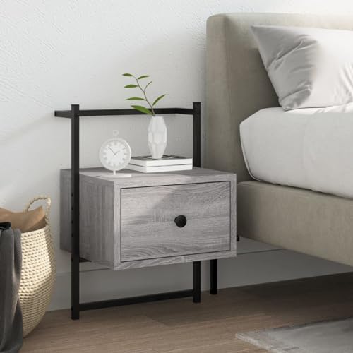 Fasba Wand-Nachttisch Grau Sonoma 35x30x51 cm Holzwerkstoff, Beistelltisch mit viel Stauraum, Nachtschrank, Nachtkommode, Nachtkonsole