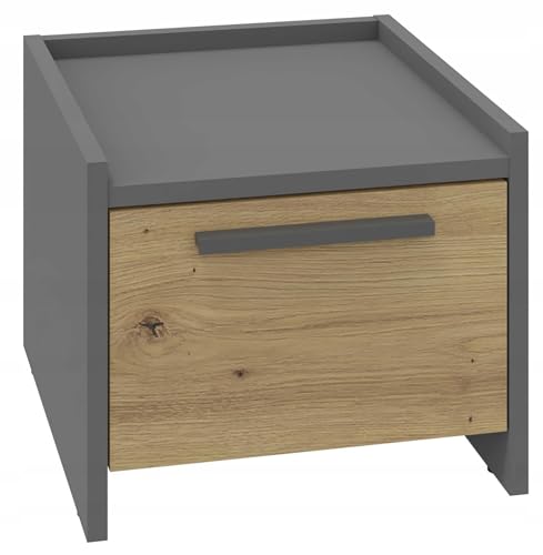 MATKAM Nachttisch ALTIVO 1SW H29,6 x B36 x T35,6 cm, mit 1 Hohen Schublade (Anthrazit Grau-Wotan Eiche)