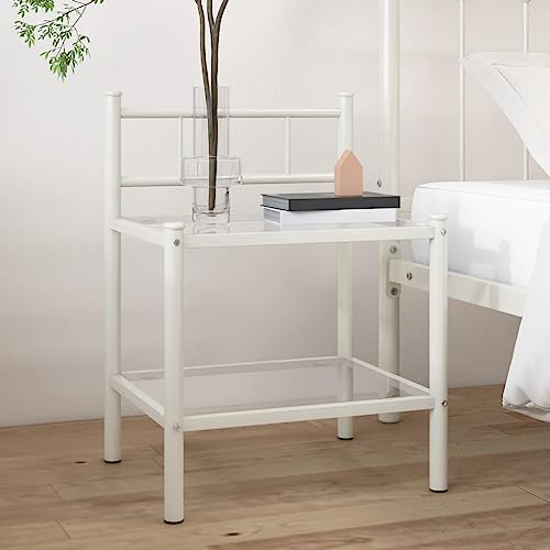KATERYY Nachttisch Weiß Transparent 45x34,5x60,5 cm Metall und Glas,Multifunktionaler Nachttisch aus Glas und Metall für Schlafzimmer, Wohnzimmer und mehr Schlafzimmer, Nachttische