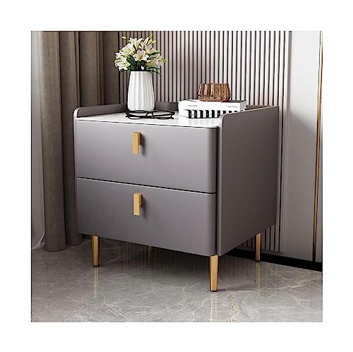 DFGHNBVC Nachttische, Nachttisch, Kunstmarmorplatte, Beistelltisch Mit 2 Schubladen, Nachttisch Aus Holz, Leder, Luxuriöse Metallbeine, Nachtschrank, Schlicht Und Stilvoll, Hellgrau, 50 X 40 X 47 cm