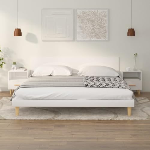KATERYY Nachttische 2 STK. Hochglanz-Weiß 40x35x47 cm,Weißer Nachttisch mit Stauraum Skandinavischer Stil für Ihr Schlafzimmer Schlafzimmer, Nachttische