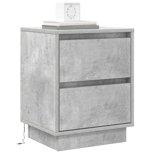 vidaXL Nachttisch mit LED-Lichtern in Beton-Grau, moderner Nachttisch mit leise schließenden Schubladen, 39x34,5x50 cm, Stauraum, Schlafzimmer, kleine, kompakte Möbel, praktische Schubladeneinheit