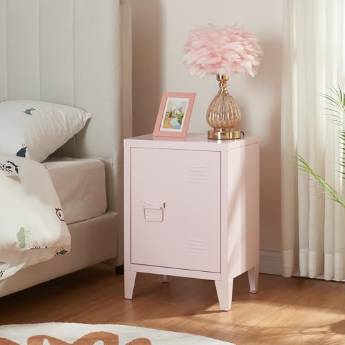 [en.casa] Nachttisch Inari Nachtschrank Rosa Nachtkästchen mit Einer Schranktür Sofatisch Türgriff Links Metall Nachtkommode 57 x 40 x 30 cm Büroschrank