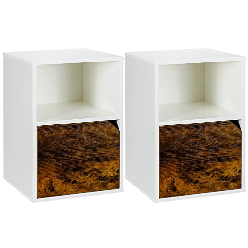 GIANTEX Nachttisch 2er Set, Nachtschrank Nachtkommode Industrie Stil, Beistelltisch Sofatisch Holz, Wohnzimmertisch mit offenem Fach, Nachtkonsole rustikal im Landhausstil, 40x40x59 cm (weiß)