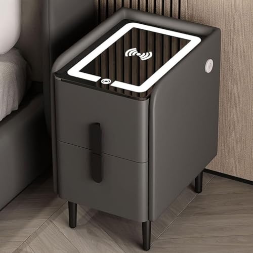 Smarter Nachttisch, schmaler Beistelltisch mit Ladestation und LED-Leuchten, Beistelltisch im Landhausstil mit Schubladen, Sofa-Beistelltisch (grau, 25 cm)