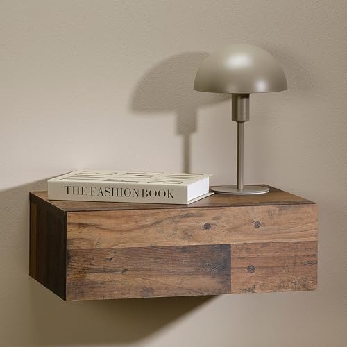 CARO-Möbel Hängender Nachttisch Anne mit Schublade in Old Style Optik - griffloses öffnen & platzsparend durch Wandmontage, robuste Spanplatte