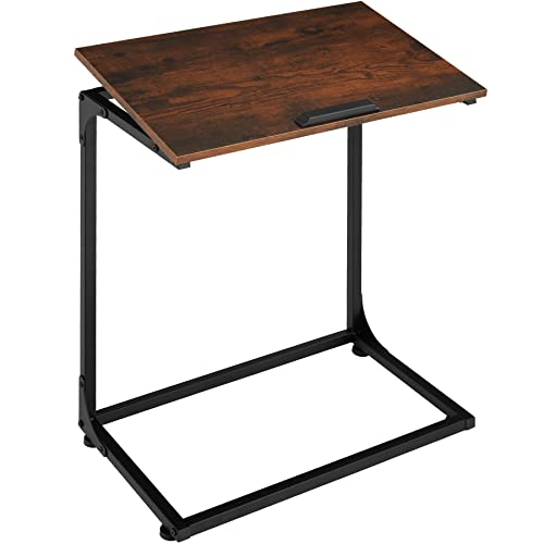 tectake Beistelltisch in C-Form, Laptoptisch mit neigbarer Tischplatte aus Holz mit Stopper, Industrie-Design, 55 x 35 x 66,5 cm, schwarzes Metallgestell (Industrial Dunkelbraun)