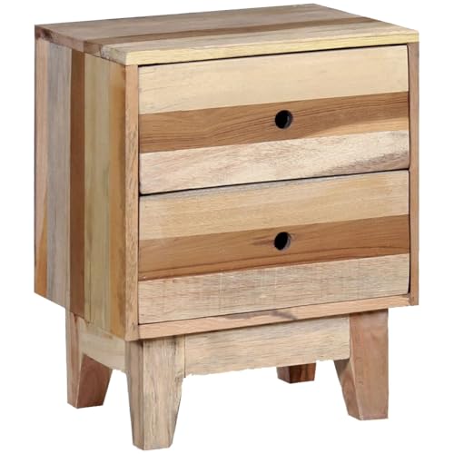 Vintage-Nachttisch aus Altholz, Massiv, 2 Schubladen, Handgefertigt, Retro-Stil, 30 X 40 X 50 cm, Beige, Haushaltsbedarf mit 2 Schubladen, für Beistellschrank oder Telefonständer