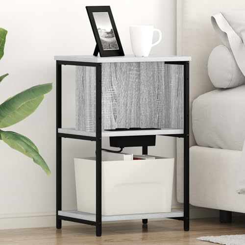 Homgoday Nachttisch Grau Sonoma 38 x 31 x 61 cm Holzwerkstoff Nightstand Model859456