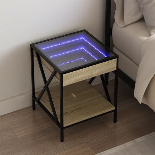 Mokuyary Nachttisch mit Infinity-LED Sonoma-Eiche 40x40x49 cm Nachttisch mit LED-Beleuchtung Beistelltisch Sofatisch für Wohnzimmer,Schlafzimmer
