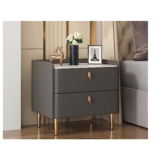Nachttisch aus Massivholz mit 2 Schubladen und Kunstmarmorplatte, PU-Leder-Finish für moderne Schlafzimmer-Dekoration