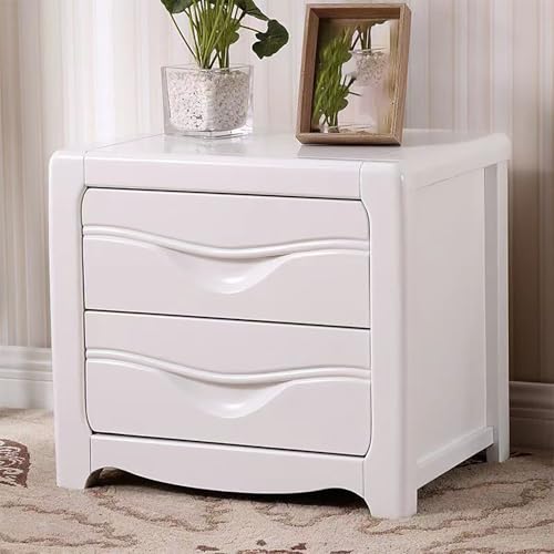 WYRNOBRX Landhaus Nachttisch 40 cm Nachtkommode Mit 2 Schubladen Beistelltisch Kommode Aufbewahrungsschrank Eichenholz Nachtschrank Holz Nachtschränkchen Für Wohnzimmer,Weiß,L22*W16* H20