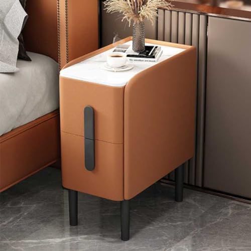 Schmaler Nachttisch mit Marmorplatte, moderner Beistelltisch mit 2 Schubladen für Schlafzimmer, minimalistischer Nachttisch für kleine Räume