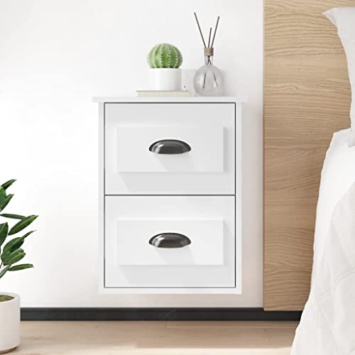 MOBCANT Wand-Nachttisch, Nachtkasten Hängende Nachttische Nachtkästchen Nachtisch Geeignet für Hotel Schlafzimmer Mehrbettzimmer Wohnstube Hochglanz-Weiß 41,5x36x53 cm