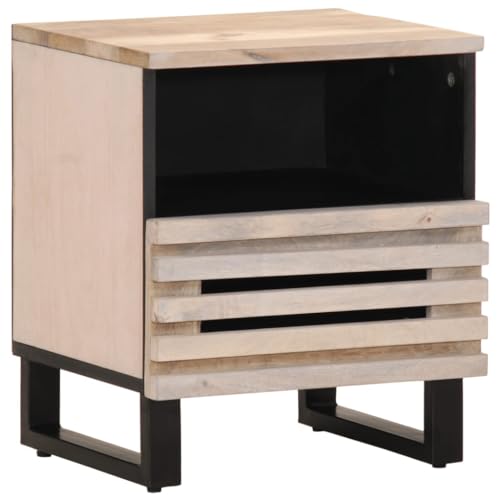 Nachttisch mit Stauraum, Night Stand Nachtschrank Schlichter Beistelltisch für Wohnzimmer Schlafzimmer, 40x34x46 cm Gebleichtes Massivholz Mango
