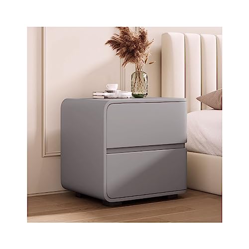 Nachttische Massivholz Elegante skandinavische Kommode mit 2 Schubladen aus Leder Nordisch für Schlafzimmer 50