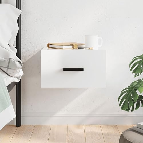 JHQHSM Wand-Nachttisch, Nachtschrank Nachtkästchen Schrank Lagerschrank Wandschrank Hängeschrank Hängender Nachttisch Geeignet für Arbeitszimmer Büro Schlafzimmer Hochglanz-Weiß 35x35x20 cm