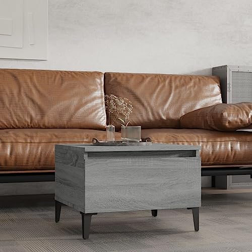 Owoxanthellate Beistelltisch Grau Sonoma 50x46x35 cm aus Holzwerkstoff & Metall, moderner Couchtisch mit Schublade, platzsparender Side Table für Wohnzimmer Schlafzimmer Flur